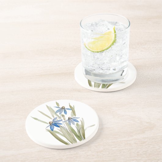 Dessous de verre en grès bleu Daisies (Côté)