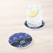 Dessous De Verre En Grès Bleu damassé classique (Monogramme) (Côté)