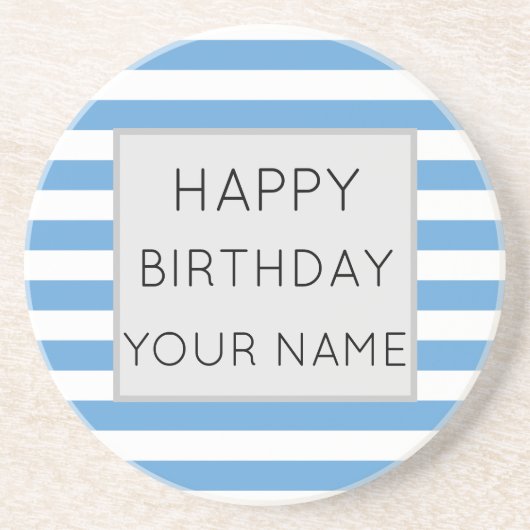 Dessous De Verre En Grès Bleu Et Blanc Joyeux Anniversaire (Devant)