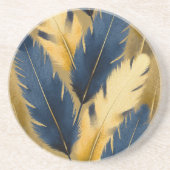 Dessous de verre en grès bleu et jaune à plumes (Devant)