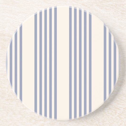 Dessous De Verre En Grès Bleu gris et beige cinq rayures motif (Devant)