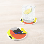 Dessous De Verre En Grès Bleu jaune Art Abstrait (Côté)