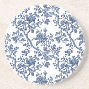 Dessous De Verre En Grès Bleu marine floral toile de jardin sur pierre de g