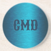 Dessous De Verre En Grès Bleu Métallo Brossé Aluminium Look (Devant)