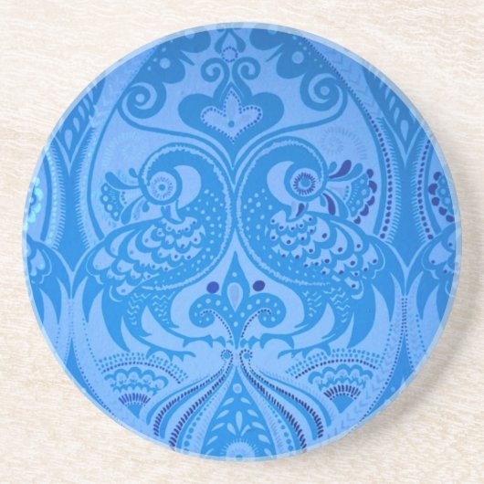 Dessous De Verre En Grès Bleu Oriental Peacock Birds (Devant)