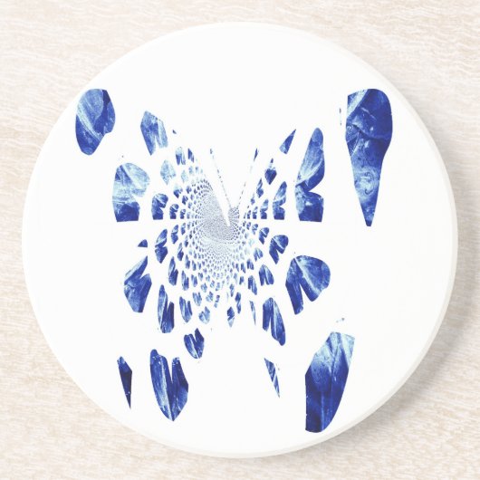 Dessous De Verre En Grès Bleu Papillon ailes (Devant)