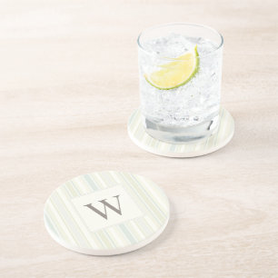 Dessous De Verre En Grès Bleu poussiéreux neutre initial rayure rustique fe
