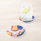Dessous De Verre En Grès Bleu rose jaune blanc marbre faux tendance (Côté)