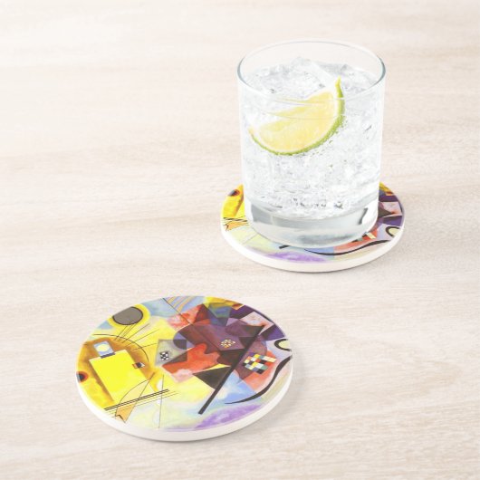 Dessous De Verre En Grès Bleu rouge jaune Kandinsky peinture Abstraite (Côté)