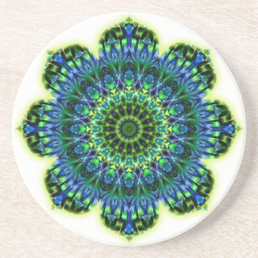 Dessous De Verre En Grès bleu vert mandala (Devant)
