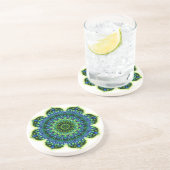 Dessous De Verre En Grès bleu vert mandala (Côté)