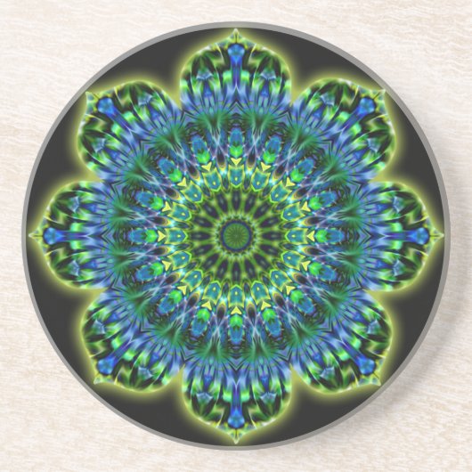 Dessous De Verre En Grès bleu vert mandala | noir (Devant)