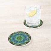 Dessous De Verre En Grès bleu vert mandala | noir (Côté)