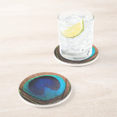 Dessous De Verre En Grès Bleus riches de macro plume de paon (Côté)