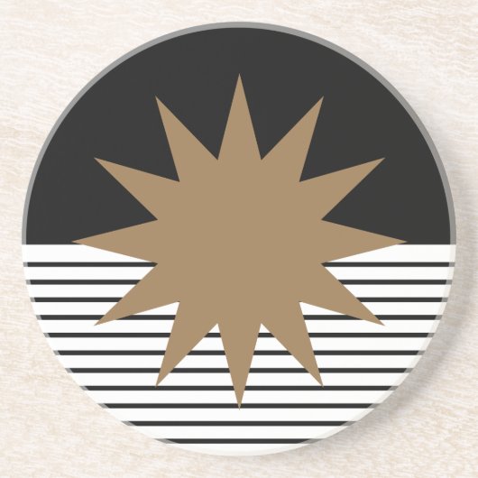 Dessous De Verre En Grès Blocage noir blanc et soleil Brown (Devant)