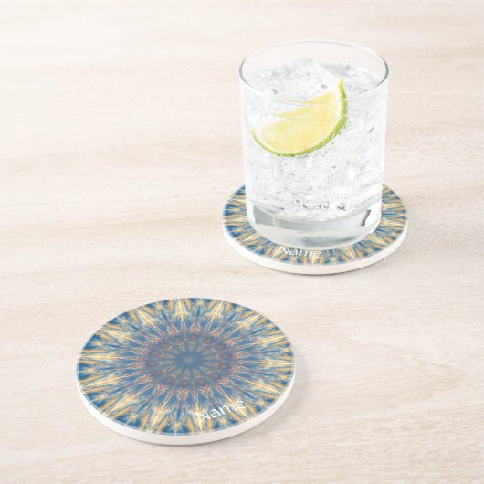 Dessous De Verre En Grès Blue Chakra Kaleidoscope Thunder_Cove (Côté)