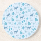 Dessous De Verre En Grès Blue Christmas – Elegant Snowflake & Reindeer (Devant)
