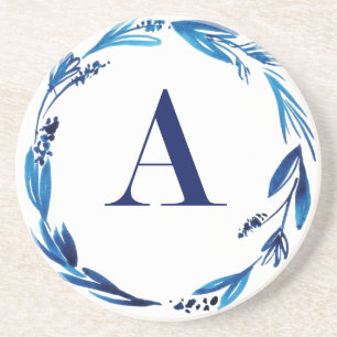 Dessous De Verre En Grès Blue Floral Wreath 'A'