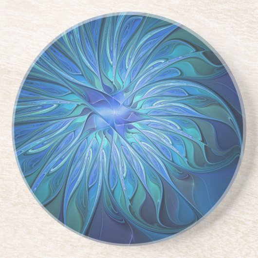 Dessous De Verre En Grès Blue Flower Fantasy Pattern, Abstract Fractal Art (Devant)