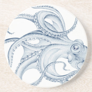 Dessous De Verre En Grès Blue Octopus Cephalopode Kraken Ink