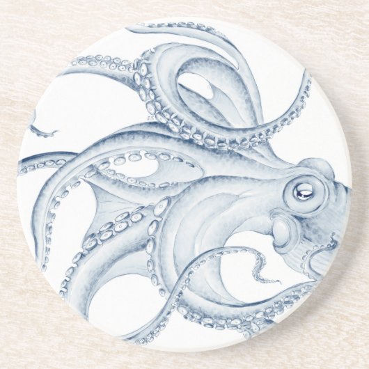 Dessous De Verre En Grès Blue Octopus Cephalopode Kraken Ink (Devant)
