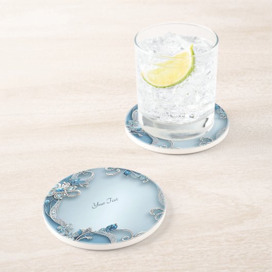 Dessous De Verre En Grès Blue Ornate Floral Sandstone Coaster (Côté)