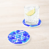 Dessous De Verre En Grès Blue Paint Splatter Étoile juive (Côté)