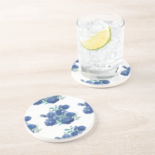 Dessous De Verre En Grès   Blue Watercolor Round Coaster (Côté)