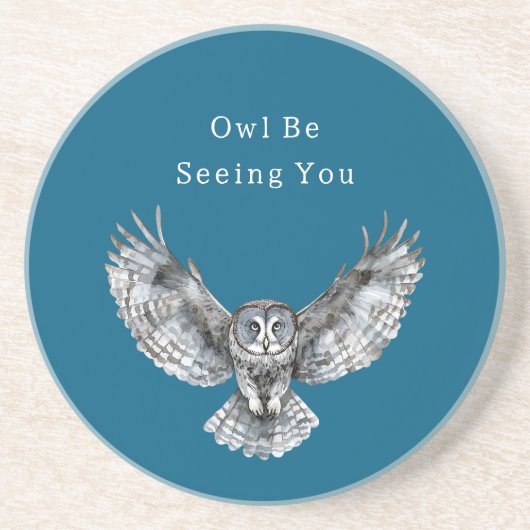 Dessous De Verre En Grès Blue White Owl (Devant)