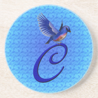 Dessous De Verre En Grès Bluebird Elegant Monogramme Initiale C