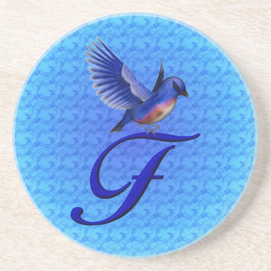 Dessous De Verre En Grès Bluebird Elegant Monogramme Initiale F (Devant)