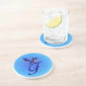 Dessous De Verre En Grès Bluebird Elegant Monogramme Initiale F (Côté)