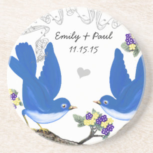 Dessous De Verre En Grès Bluebird Jaune violet Vintages Inséparables Dessou