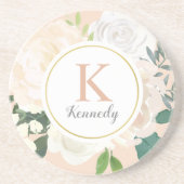 Dessous De Verre En Grès Blush Floralité Rose Gold Monogramme (Devant)