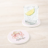 Dessous De Verre En Grès Blush Pink Crab with Hat Monogram (Côté)