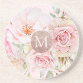 Dessous De Verre En Grès Blush Rose Gold Floral Monogrammé  (Devant)