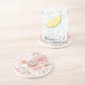 Dessous De Verre En Grès Blush Rose Gold Floral Monogrammé  (Côté)