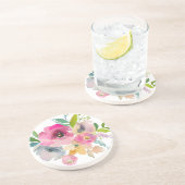 Dessous De Verre En Grès Bohême Aquarelle Pastel Roses (Côté)