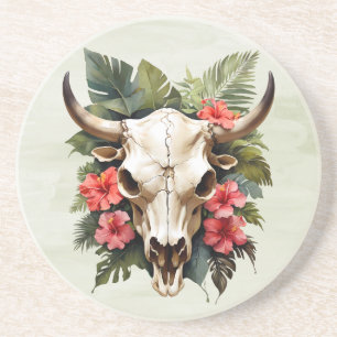 Dessous De Verre En Grès Boho Chic Aquarelle Fleur Tropicale Crâne de Vache
