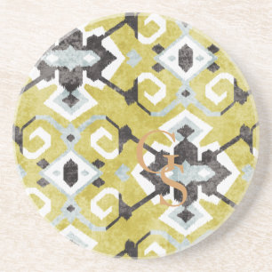 Dessous De Verre En Grès Boho chic jaune ikat motif tribal monogramme
