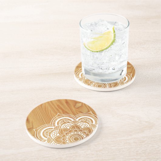 Dessous De Verre En Grès Bois et mandala (Côté)