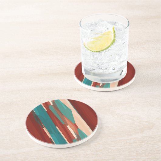 Dessous De Verre En Grès Bois et turquoise (Côté)
