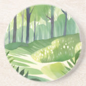 Dessous De Verre En Grès Bois Fantaisiste | Paysage Aquarelle de Forêt (Devant)