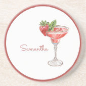 Dessous De Verre En Grès Boisson Cocktail Fraise Rouge Blanc (Devant)