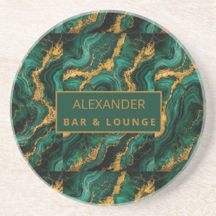 Dessous De Verre En Grès Boisson en agate d'émeraude de luxe malachite or l