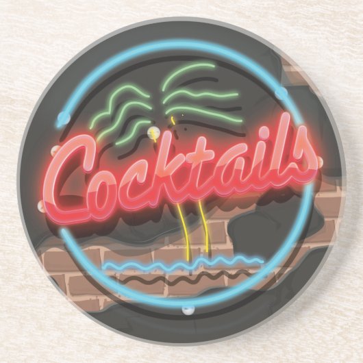 Dessous De Verre En Grès Boîte de nuit Cocktails Neon (Devant)
