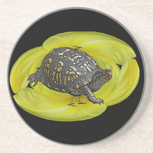 Dessous De Verre En Grès Boîte Turtle sur Lily jaune (Devant)