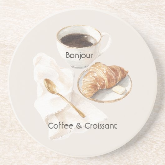 Dessous De Verre En Grès Bonjour Croissant & Café   (Devant)