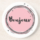 Dessous De Verre En Grès Bonjour en rose sur blanc (Devant)
