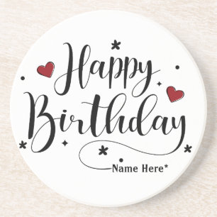 Dessous De Verre En Grès Bonne Anniversaire Minimaliste Typographie Calligr